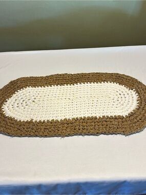 Handwoven braided rag rug Cream and Brown Oval rug  - Neutral Braided Accent